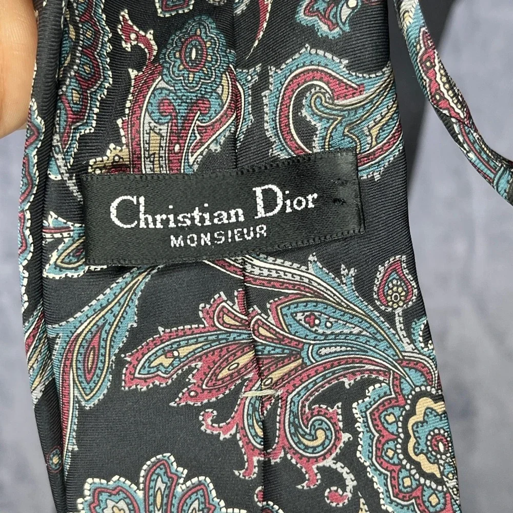 Christian Dior Silk Necktie Paisley Fabric Woven in Italy Made in USA‎